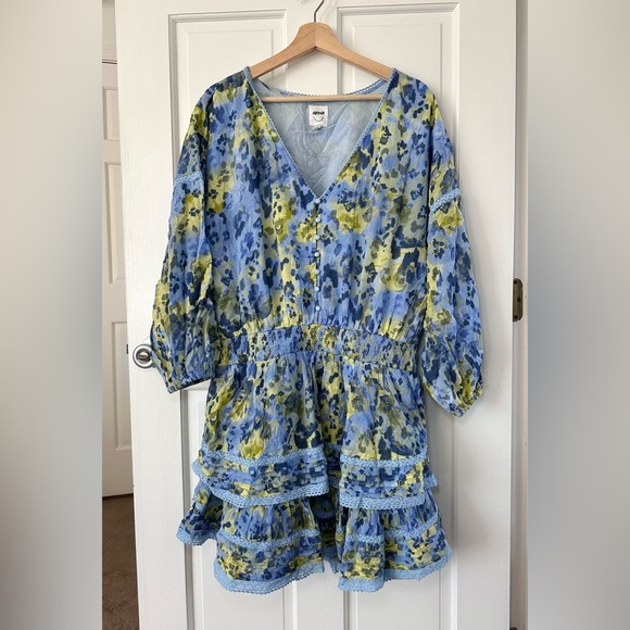 aerie Dresses & Skirts - Aerie Rock 'N' Ruffle Mini Dress Blue Yellow Floral Size XL - New without tags!